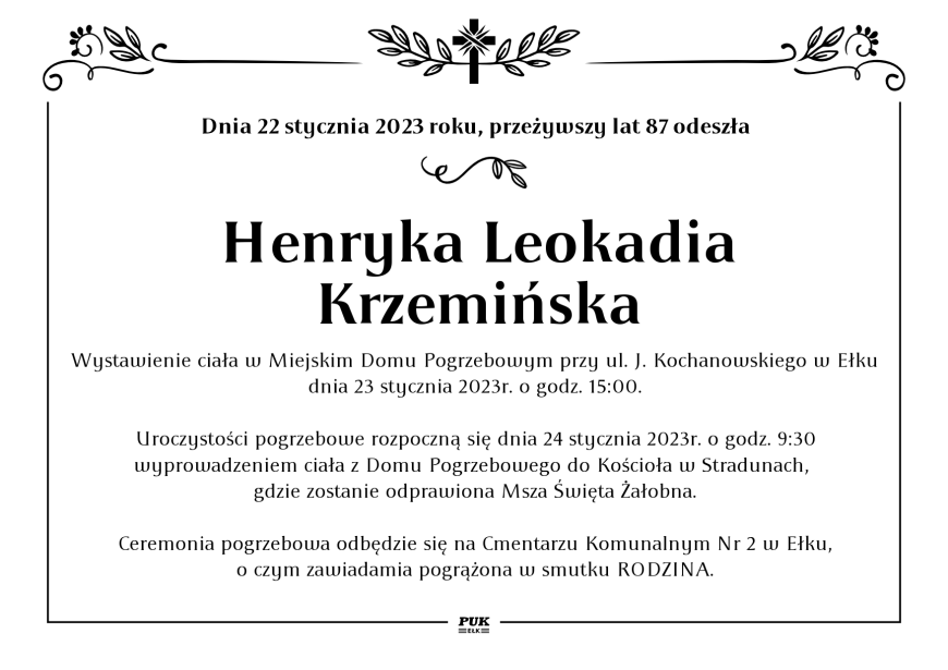 Henryka Leokadia Krzemińska - nekrolog
